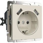 Розетка с заземлением, шторками и USBх2, 16 A - 250 В, винтовой зажим Werkel, айвори матовый, Werkel