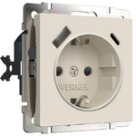 Розетка с заземлением, шторками и USB Type A+С 16A/3А/250В, винтовой зажим Werkel, айвори матовый, Werkel