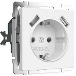 Розетка с заземлением, шторками и USBх2, 16A/250В, винтовой зажим Werkel, белый матовый, Werkel