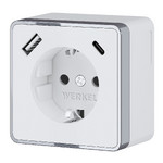 Розетка с заземлением, шторками и USB Type A+С 16A/3А/250В, винтовой зажим Werkel, белый, Werkel