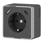 Розетка с заземлением, шторками и USB Type A+С 16A/3А/250В, винтовой зажим Werkel, графит рифленый, Werkel