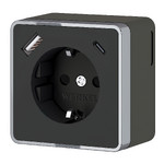 Розетка с заземлением, шторками и USB Type A+С 16A/3А/250В, винтовой зажим Werkel, черный хром, Werkel