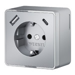 Розетка с заземлением, шторками и USB Type A+С 16A/3А/250В, винтовой зажим Werkel, серебряный, Werkel